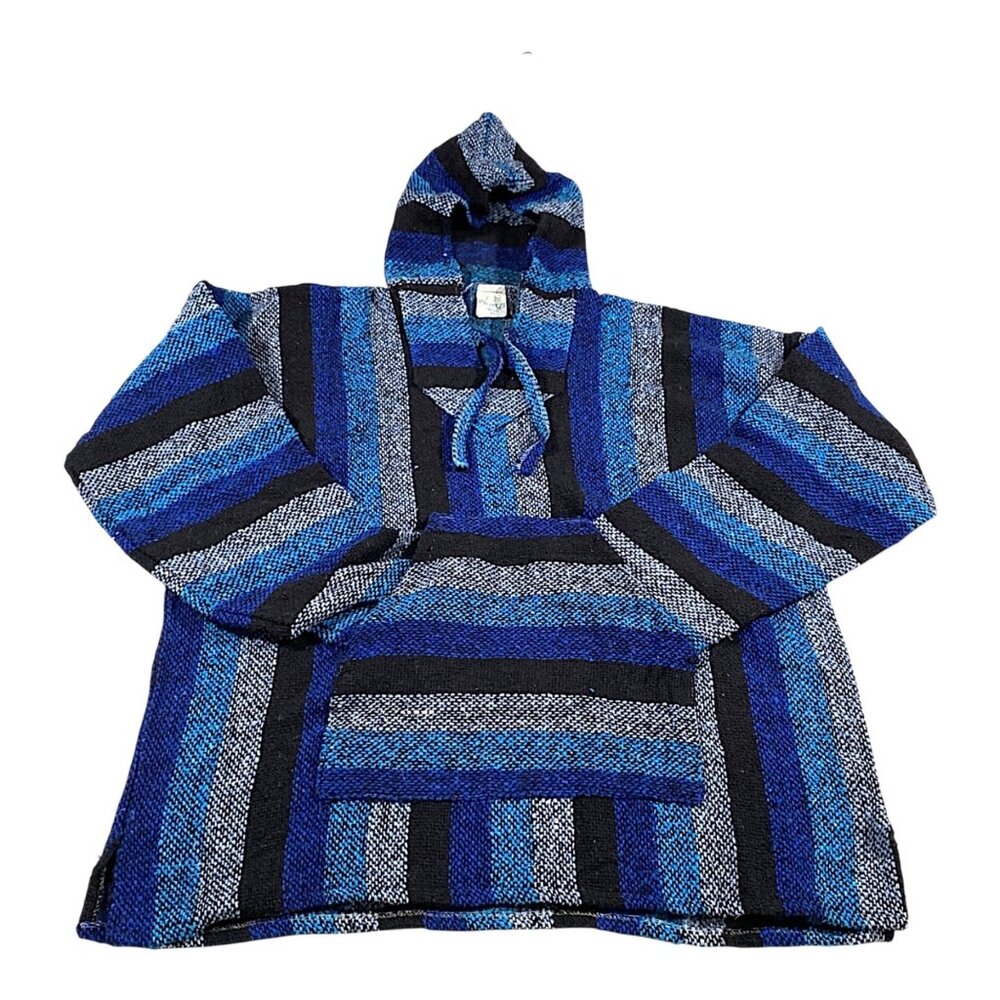 Baja Sweater Mens XL Hoodie Stripe Rug Jerga Pullover Skater Surfer Grunge Boho